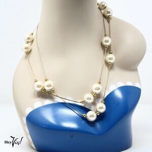 Vintage Single Strand 40" Gold & Pearl Necklace Wear Long or Looped - Hey Viv